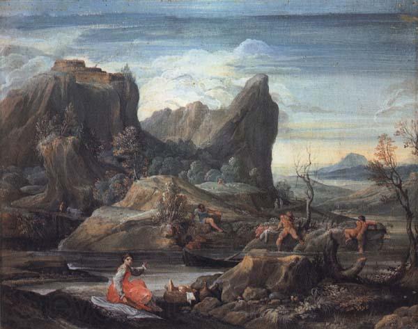 CARRACCI, Agostino Landscape with Bathers Spain oil painting art